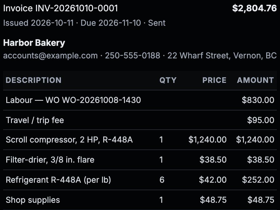 AppSite invoice screen