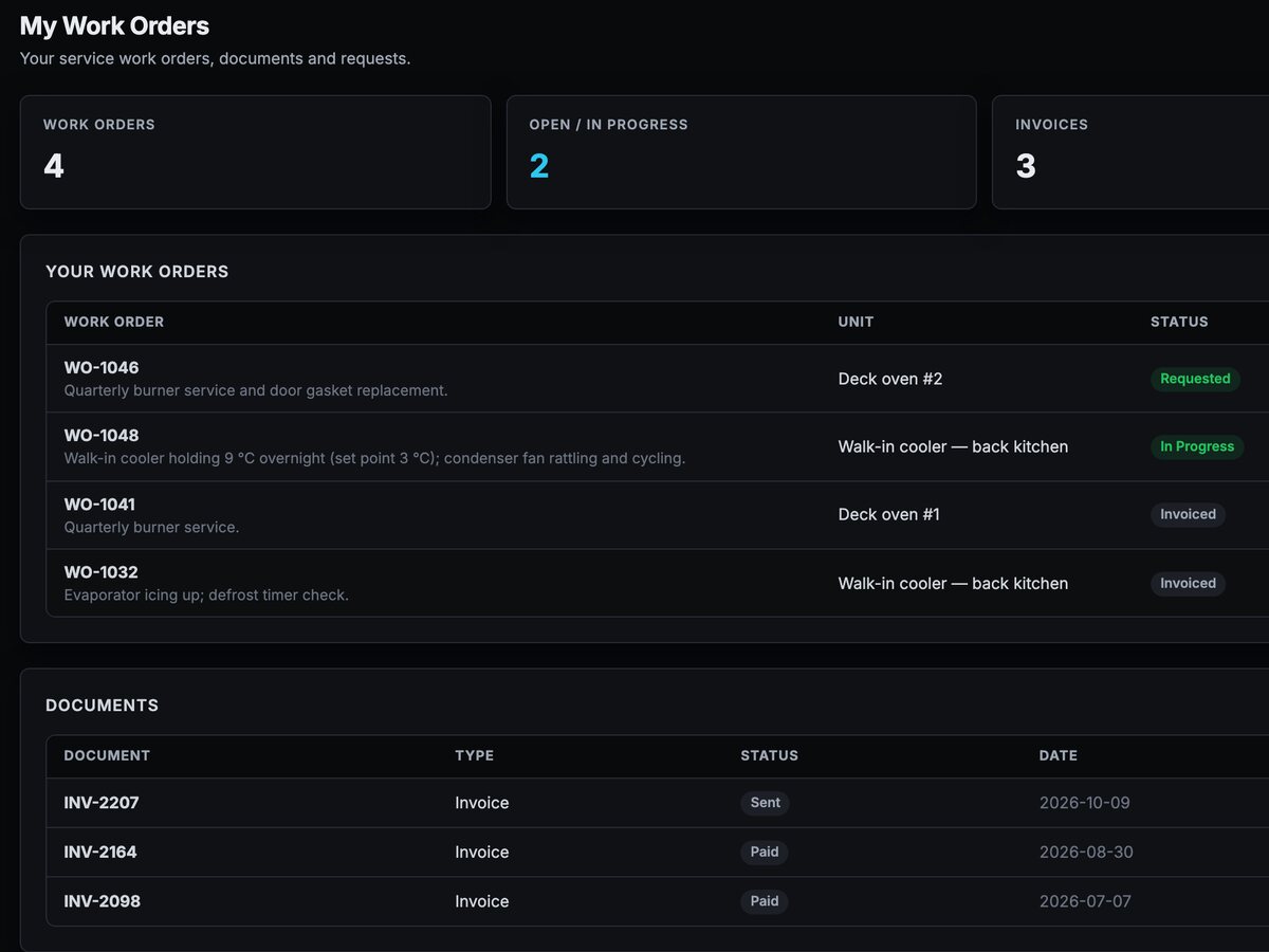 AppSite customer portal screen